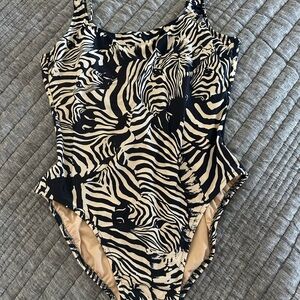 J. Crew Cream and Blue One Piece Swimsuit